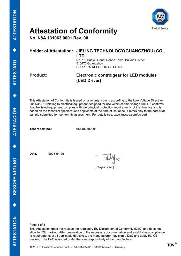 TUV certificate